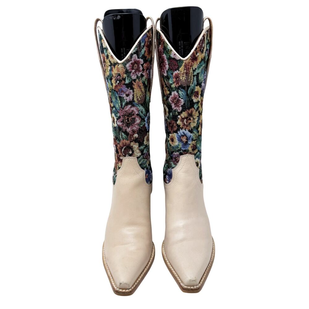 Jeffrey Campbell Tan/Multicolor Leather & Tapestry Western Boots Size 7 Pull On - Picture 2 of 8